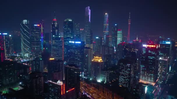 Yöaikaan Guangzhou Teollisuuden Kaupunkikuva Antenni Panoraama Kuvamateriaali Kiina — kuvapankkivideo