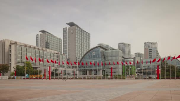 Hora Del Día Qingdao Ciudad Centro Ciudad Timelapse Aéreo Panorama — Vídeos de Stock