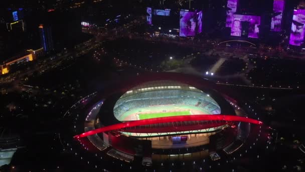 Noční Letecký Pohled Město Olympijský Stadion Nanjing Čína Záběry — Stock video