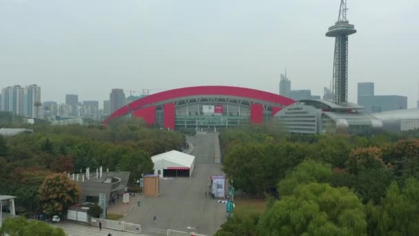 Şehrin Havadan Görünüşü Nanjing Olimpiyat Stadyumu Çin Görüntü — Stok video
