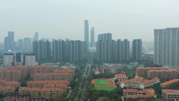 Dagtid Flygning Över Nanjing Stadstrafik Antenn Panorama Bilder — Stockvideo