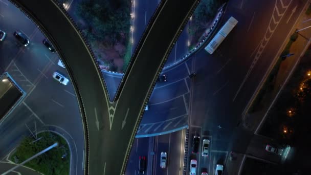 Illuminazione Notturna Qingdao Città Famoso Centro Del Traffico Strada Crocevia — Video Stock