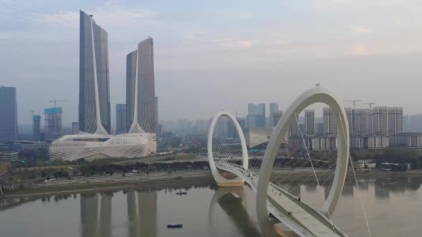 Giorno Volo Sopra Nanjing Città Traffico Aereo Panorama Filmato — Video Stock