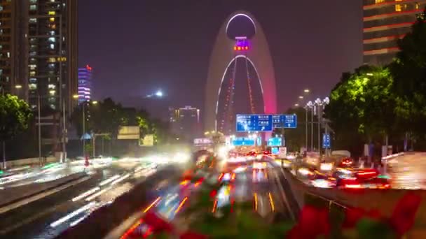 Ночное Время Гуанчжоу Промышленной Городской Пейзаж Воздушной Панорамы Timelapse Footage — стоковое видео
