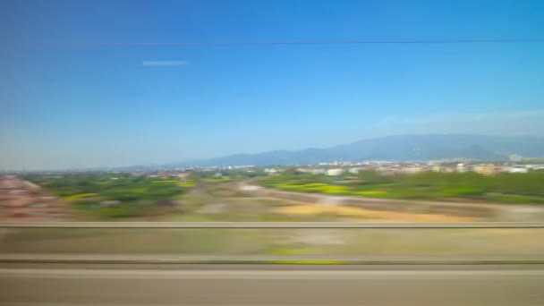 杭州への昼間の南京市電車の道路の旅側のウィンドウのPov時間経過パノラマ4K中国 — ストック動画
