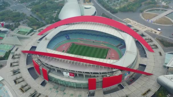 Şehrin Havadan Görünüşü Nanjing Olimpiyat Stadyumu Çin Görüntü — Stok video