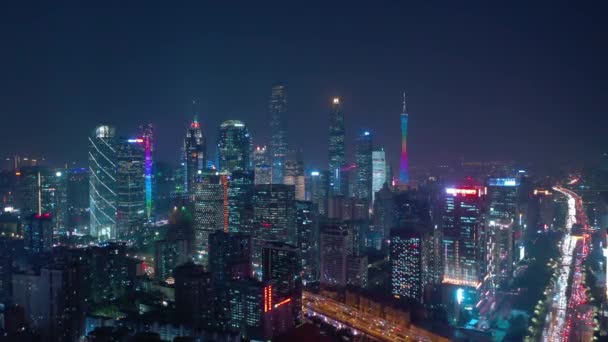 夜の時間広州工業都市の航空パノラマ 4K映像中国 — ストック動画