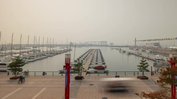 Soleado Día Qingdao Ciudad Famosa Centro Ciudad Faro Paisaje Tiempo — Vídeos de Stock