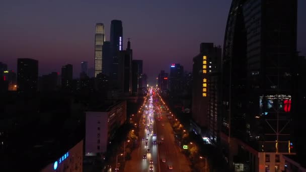 Nacht Tijd Changsha Centrum Verkeer Straat Kruising Antenne Panorama Porselein — Stockvideo