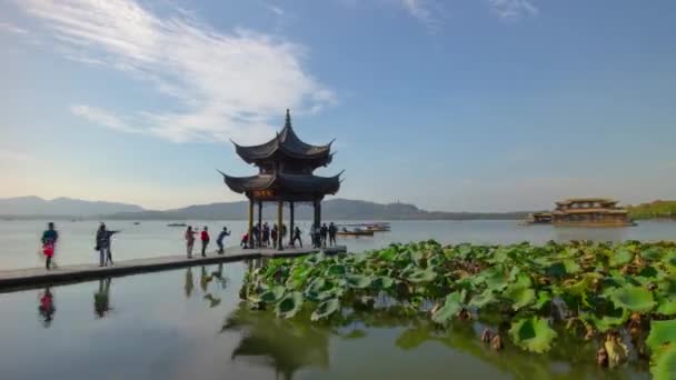 Gündüz Vakti Hangzhou Şehri Nehir Kenarı Havadan Panorama Zaman Dilimi — Stok video