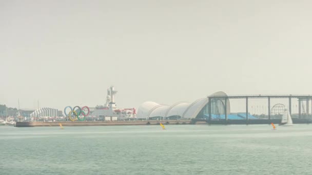 Giorno Qingdao Città Spiaggia Baia Timelapse Panorama Porcellana — Video Stock