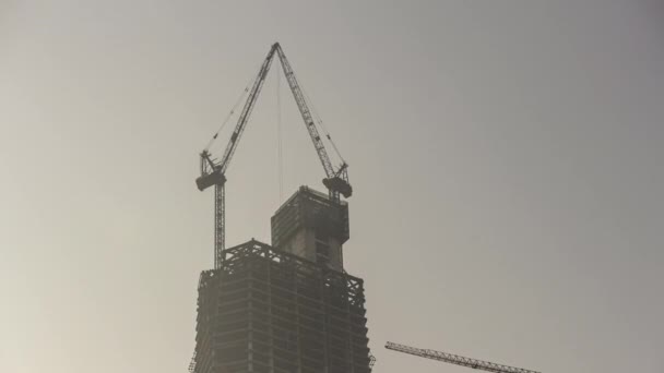 Tiempo Puesta Del Sol Qingdao Ciudad Rascacielos Centro Trabajo Construcción — Vídeos de Stock