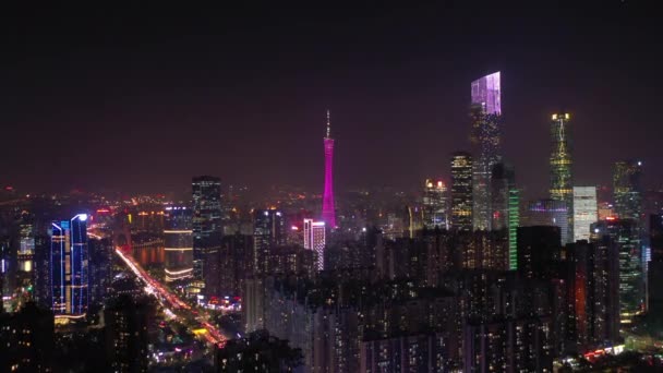 Gece Vakti Guangzhou Endüstriyel Şehir Havası Panoraması Çin Porseleni — Stok video