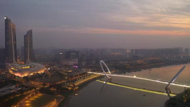 Volo Serale Sul Traffico Urbano Nanchino Panoramica Aerea Filmato — Video Stock