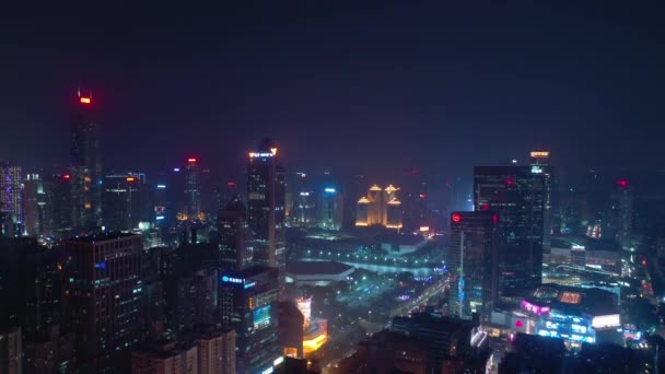 Nattetid Guangzhou Industristadsbild Antenn Panorama Film Porslin — Stockvideo