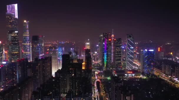 Nattetid Guangzhou Industristadsbild Antenn Panorama Film Porslin — Stockvideo