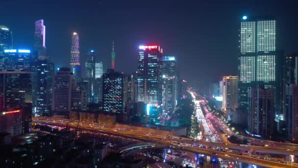 Notte Guangzhou Paesaggio Urbano Industriale Panorama Aereo Timelapse Filmati Cina — Video Stock