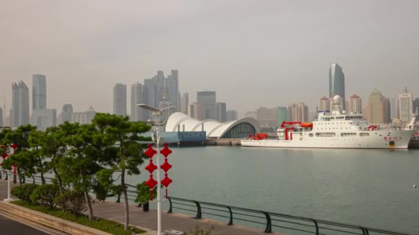 Ημέρα Ώρα Qingdao Παραλία Παραλία Του Κόλπου Timelapse Πανόραμα Κίνα — Αρχείο Βίντεο