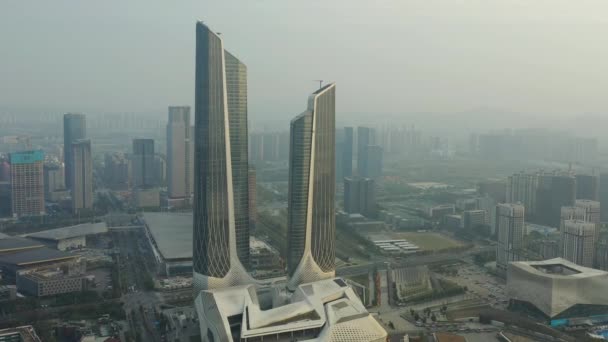 Dag Vlucht Nanjing Stad Verkeer Luchtfoto Panorama Beelden — Stockvideo