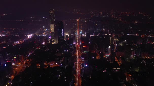 Nuit Changsha Centre Ville Circulation Rue Carrefour Panorama Aérien Chine — Video