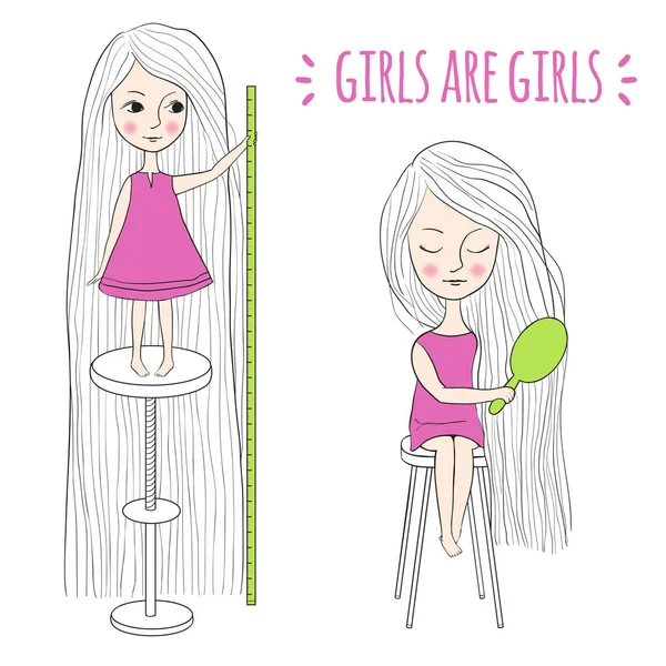 Leuke meisjes met lang haar — Stockvector