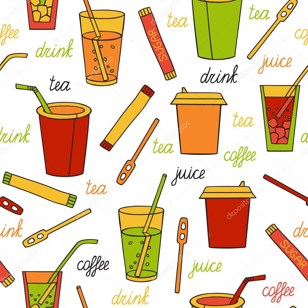 Seamless pattern with drinks