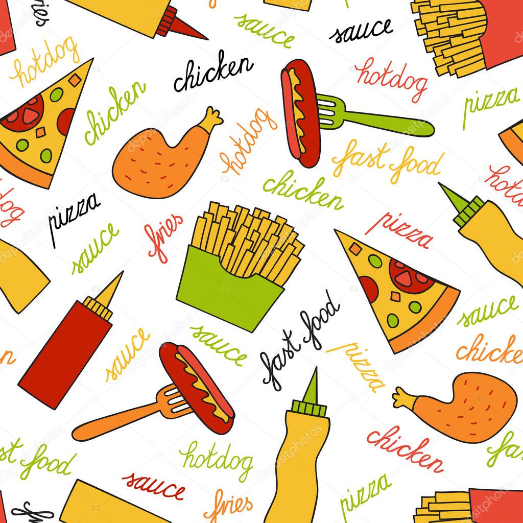 Seamless pattern with fast food