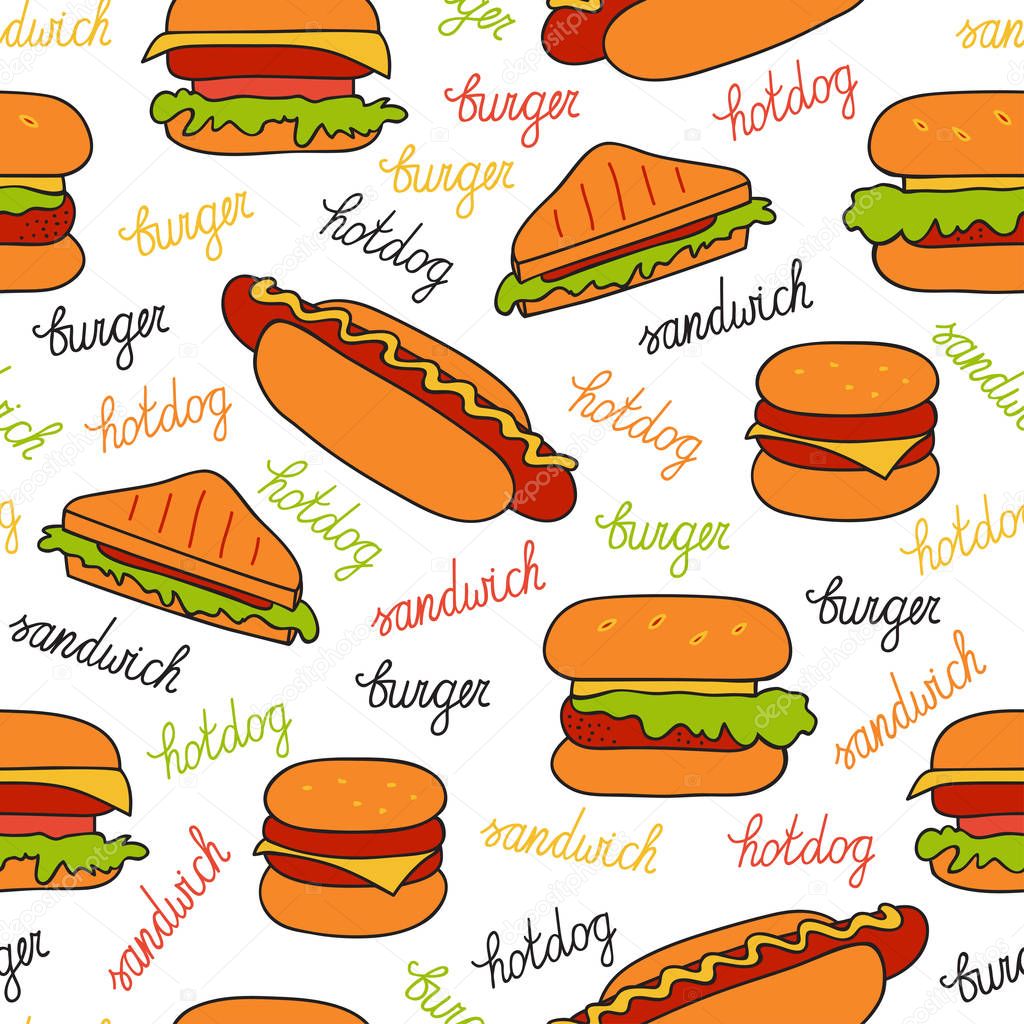 Seamless pattern with sandwiches