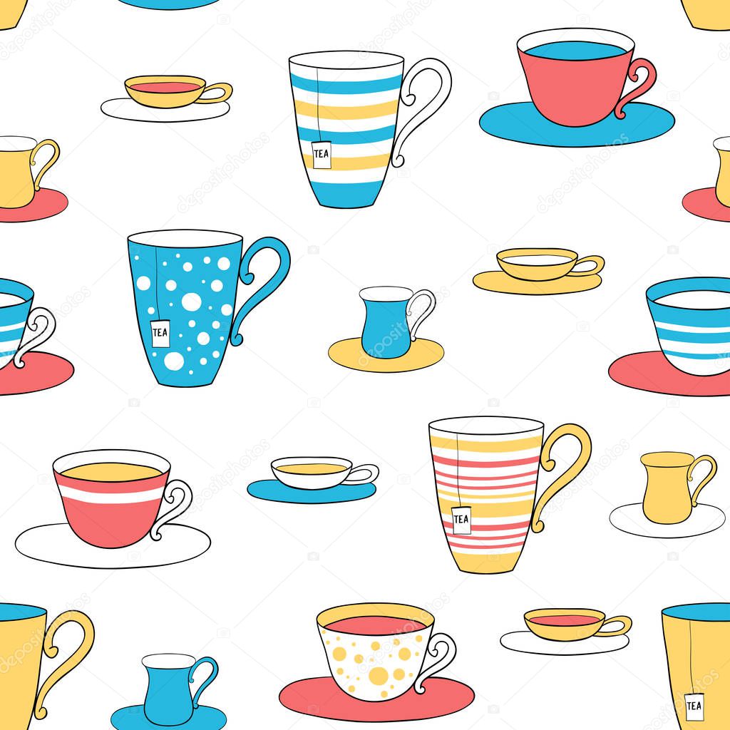 Seamless pattern of tea cups