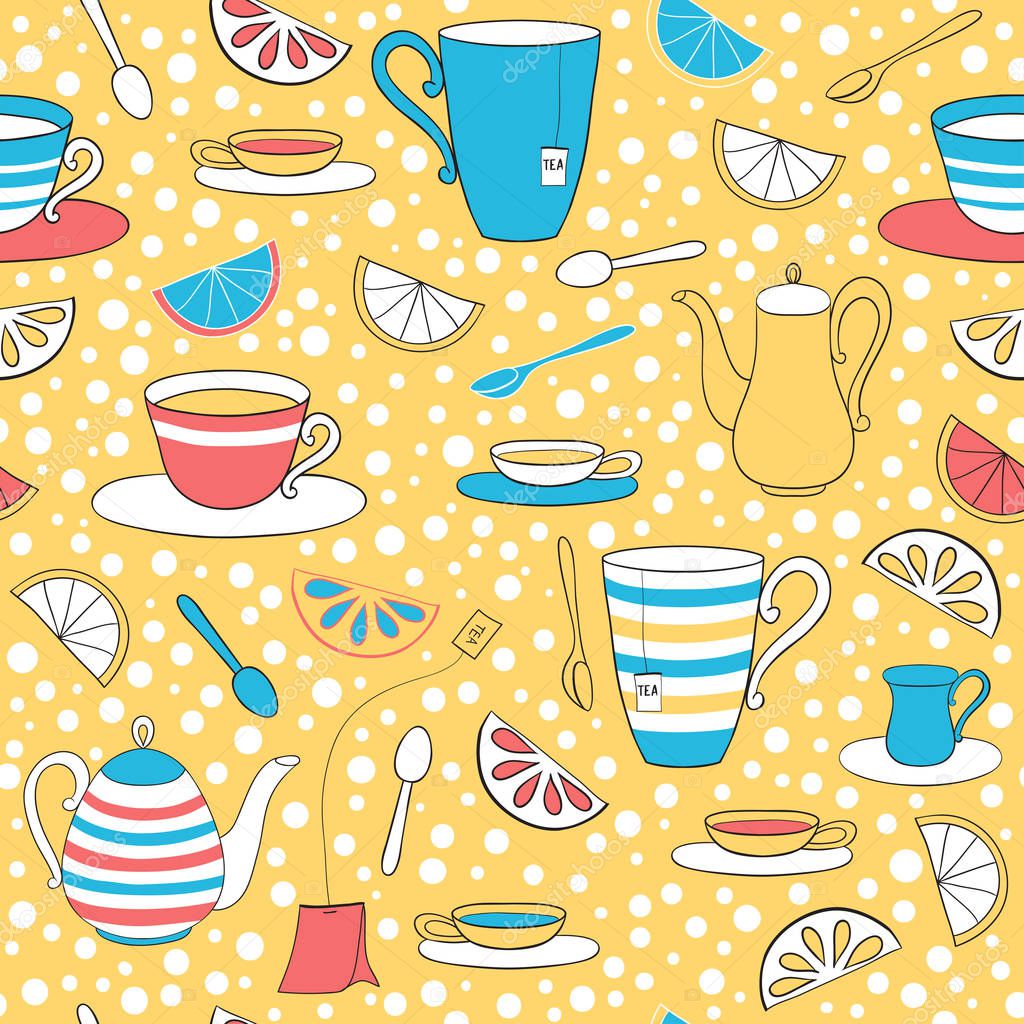 Yellow seamless pattern tea party