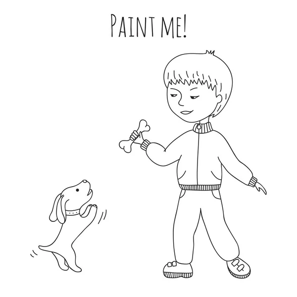 Розмальовка хлопчик і собака — стоковий вектор