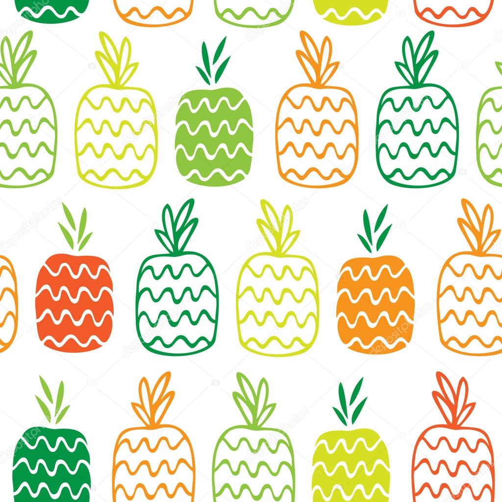 Seamless pattern with contour pineapples