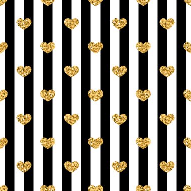 Altın kalpler çizgili seamless modeli
