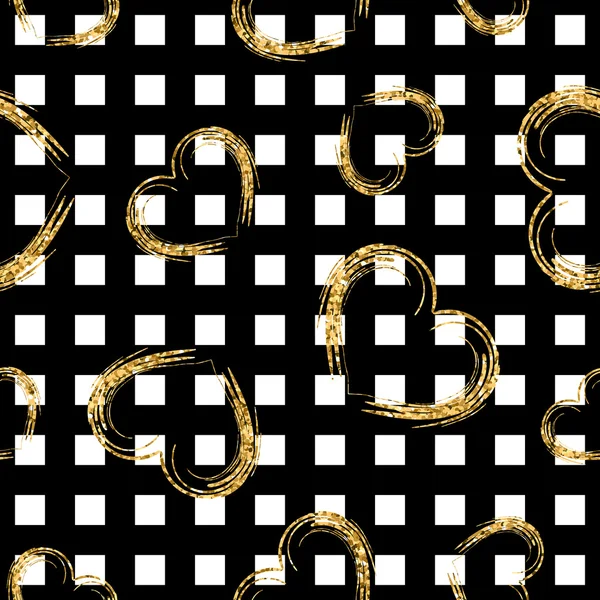 金 grunge 心条纹无缝模式 — 图库矢量图片