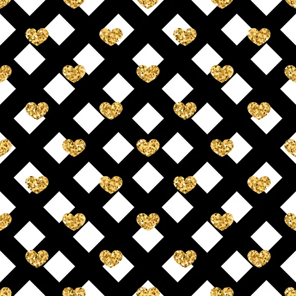 黄金の心菱形のシームレス パターン — ストックベクタ