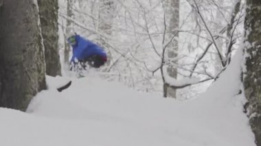 snowboard Freerider ormanda sürmek.