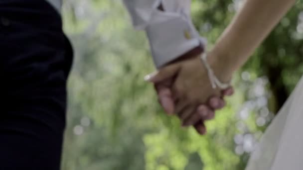 Młodym małżeństwem, trzymając się za ręce — Wideo stockowe