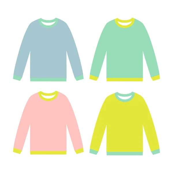 Sweaters (sweatshirts) - collection multicolored fashion elements. Sweater silhouette - isolated object. Fashion design vector element. Simple and minimalistic. Vector illustration. — Stock Vector