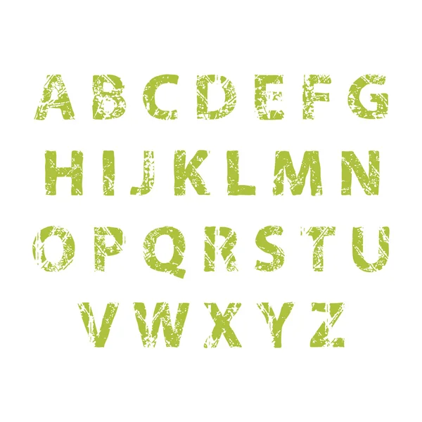Natuur decoratieve groene lettertype. Set van Abc natuur letters met textuur van de bladeren. Floral natuurlijke ecologie alfabet. Gebladerte hoofdletters. Vectorillustratie. — Stockvector