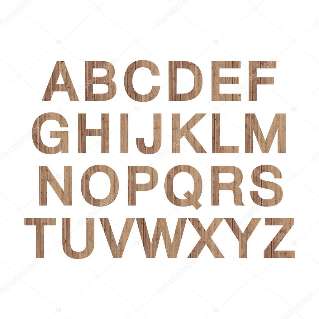 Wooden alphabet for design. ABC vector wood  isolated letters. New nature old wood typography. Decorative wood font. Vector illustration.