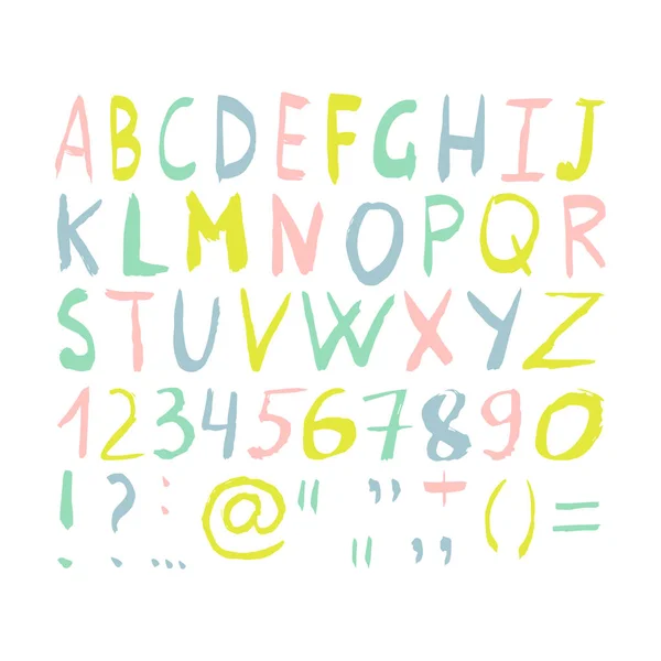 Färgglada handmålade alfabetet. ABC bokstäver. Vektorillustration. — Stock vektor