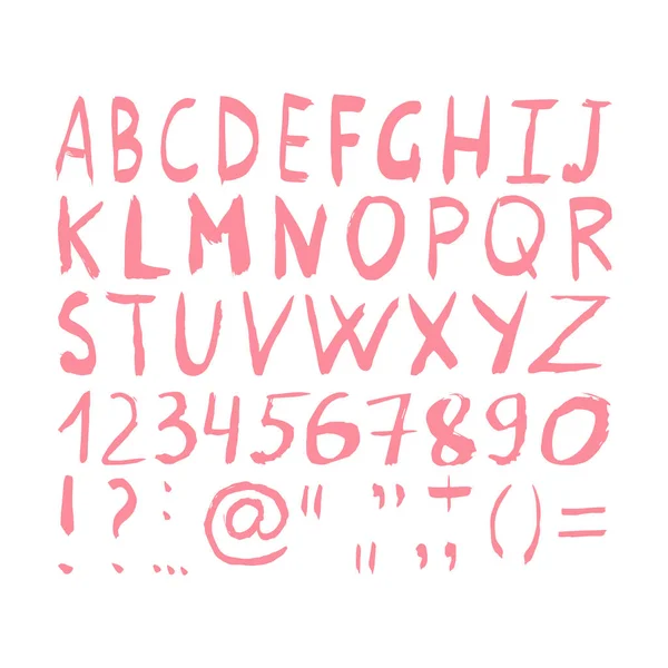 Rosa handbemaltes englisches Alphabet. abc Buchstaben. Vektorillustration. — Stockvektor