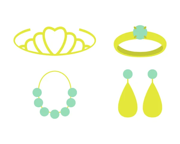 Schmuckkollektion - Tiara, Ring, Perle, Ohrringe. Vektorillustration. — Stockvektor