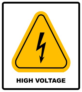 Yüksek Voltaj İşareti. Tehlike sembolü. Siyah ok beyaz arka planda sarı üçgende izole edilmiş. Uyarı simgesi. Vektör illüstrasyonu