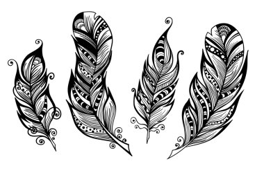 Güzel el tüyler tasarımınız için çizilmiş kroki. Vektör çizim