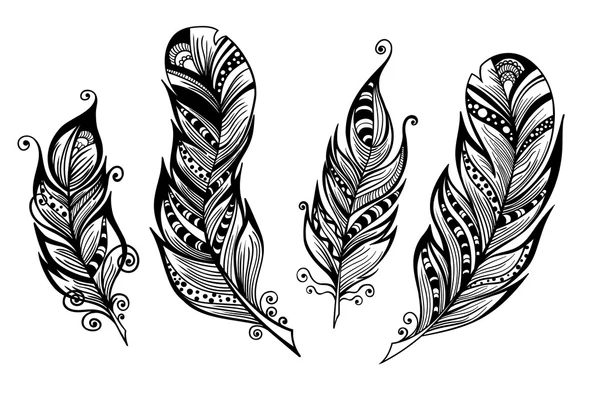 Vackra hand dras sketch av fjädrar för din design. Vektorillustration — Stock vektor