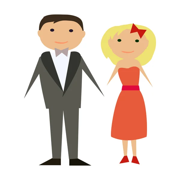 矢量幸福夫妻平面样式。男人和女人在白色背景上孤立的正式服装. — 图库矢量图片