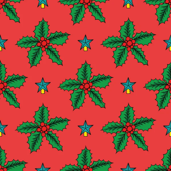 Sömlös bakgrund med Christmas Holly. Vektorillustration. — Stock vektor