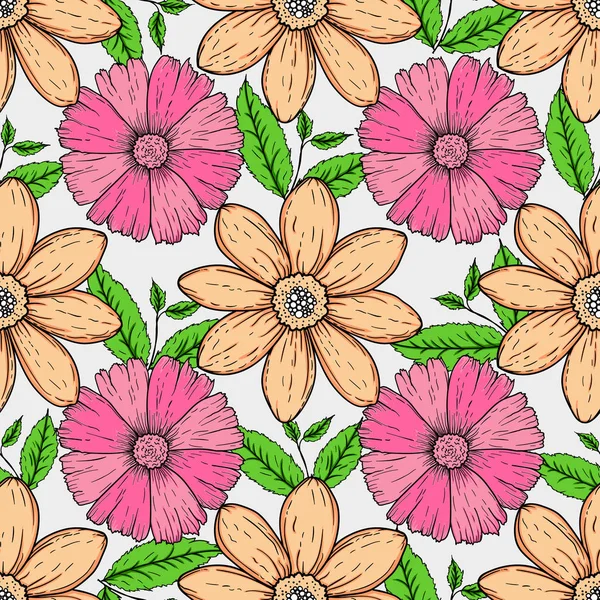 Conjunto vetorial de flores coloridas desenhadas à mão e galho de folha. ilustração isolado no cinza —  Vetores de Stock