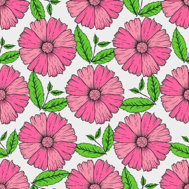 Vektör set el renkli çiçek ve yaprak dalı çizilmiş. illüstrasyon izole gri